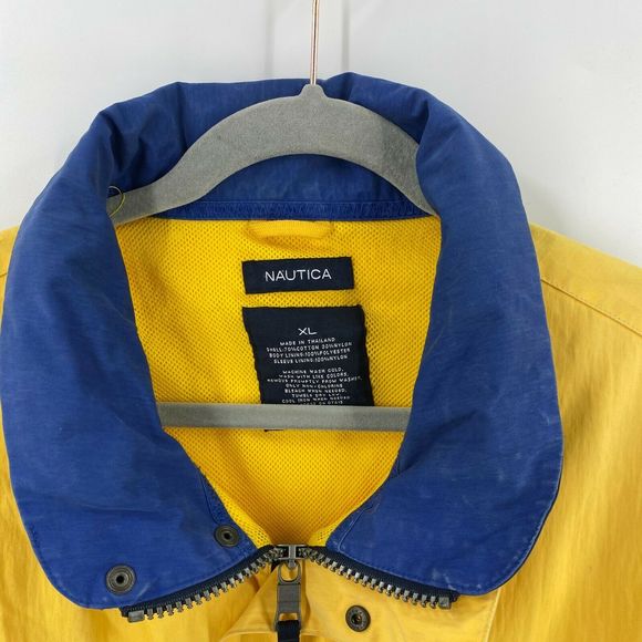 VTG Nautica Mens Jacket XL Bright Yellow Blue Zip - Picture 3 of 7